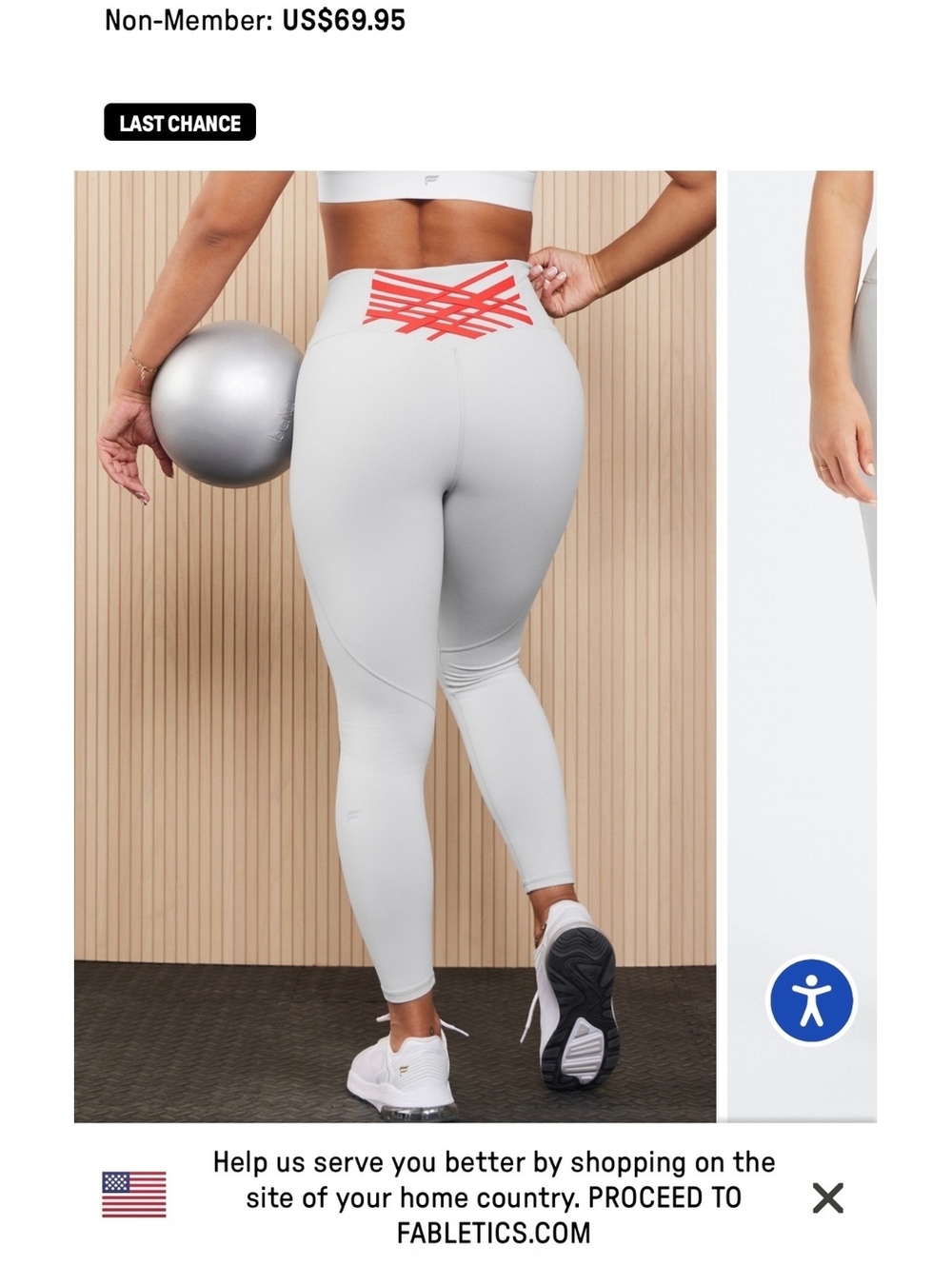 Fabletics Boost PowerHold 7/8 Leggings Grey Red Lace-Up Back XS